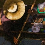 painting of Thai woman lampshade hat