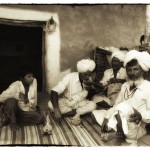 b/w photo of Opium Eaters in Thar desert village