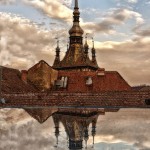 Reflection of Clock Tower Sighisoara, Romania Reflection of Clock Tower Sighisoara, Romania