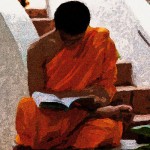 graphic depiction of monk studying