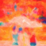 Pink and orange with accents of blue make up Rangoon Abstract