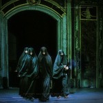 Islamic women wearing chador leave a mosque in Istanbul