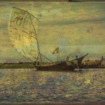 Boat on the Niger River with Billowing Sail