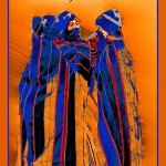poster with digital art photo of Ait Haddou women