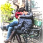 Romania, Bucharest, lovers on a park bench
