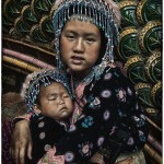 retro color portrait of Hmong girl and child