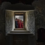 grunge portrait of tourists at Sumela Monastery in Eastern Turkey