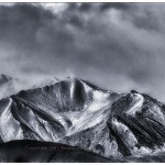 Snow begins to cover the features of the Ala Too Mountains in Kyrgyzstan
