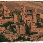 Landscape of the ancient Berber Kasbah of Ait Ben Haddou with it's multiple towers and castle like structure.