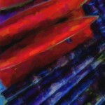 Colorful Abstract photograph of diagonal lines of red and dark blue